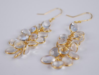 Lot 2279 - A pair of yellow metal and moonstone set ear...