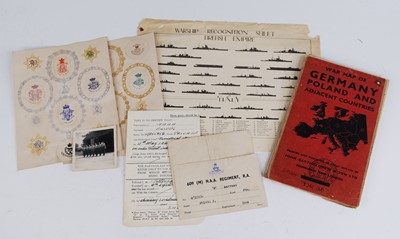 Lot 102 - A folder of miltary related ephemera to...