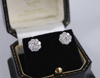 Lot 2281 - A pair of yellow and white metal diamond...