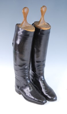 Lot 393 - A pair of black leather calf length riding...