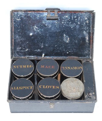 Lot 100A - A 19th century Officer's toleware spice tin,...