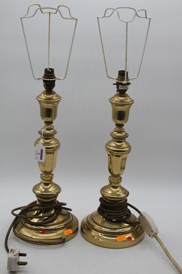 Lot 5 - A pair of Lampart brass table lamps, height...