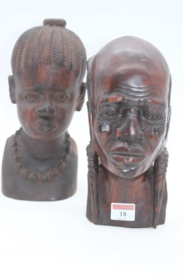 Lot 18 - A pair of African carved hard wood head &...