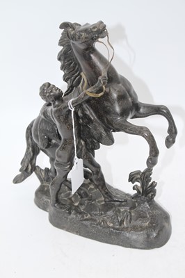 Lot 25 - A pair of spelter models of the Marly horses,...