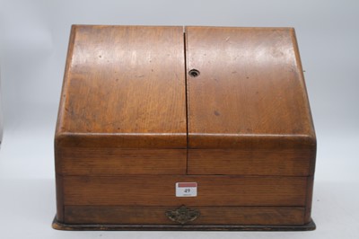 Lot 49 - A 19th century oak stationery cabinet, the...