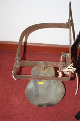 Lot 94 - A vintage brass bell, on a wrought iron...