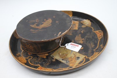 Lot 119 - A Japanese black lacquered tray, dia. 31cm,...