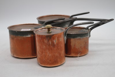 Lot 134 - A graduated set of three Victorian copper pans,...
