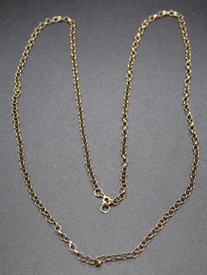 Lot 427 - A 9ct gold belcher link long neck chain, 6.4g,...