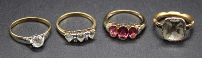 Lot 456 - A 9ct gold semi-precious set half hoop ring;...