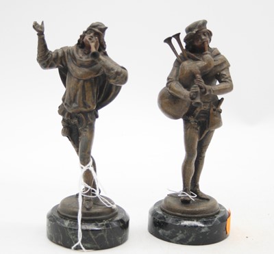 Lot 278 - A pair of bronzed figures of musicians, each...