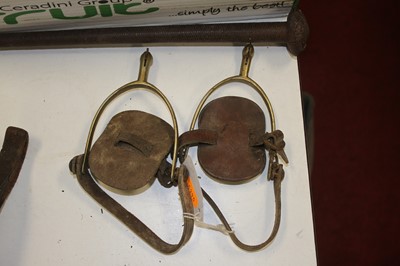 Lot 312 - A pair of spurs; together with a jockey's whip