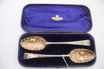 Lot 340 - A pair of 19th century silver berry spoons,...