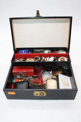 Lot 374 - A jewellery box and contents to include engine...