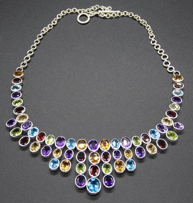 Lot 479 - A modern silver semi-precious set necklet, to...