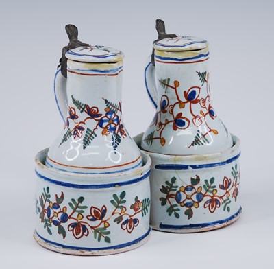 Lot 2164 - A Delft oil and vinegar cruet set and stand,...