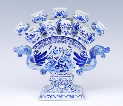 Lot 2158 - A Delft blue and white tulipiere, the thirteen...