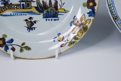 Lot 2096 - A Bristol polychrome delftware plate, possibly...