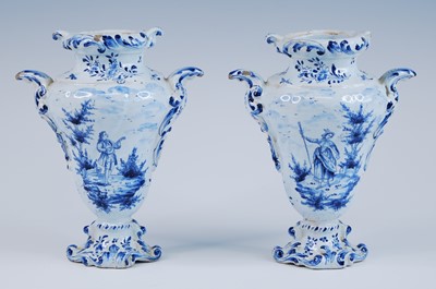 Lot 2174 - A pair of Delft blue and white vases, late...