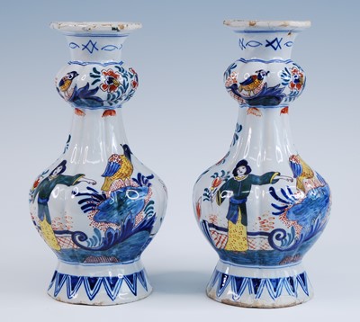 Lot 2175 - A pair of Delft polychrome vases, probably...