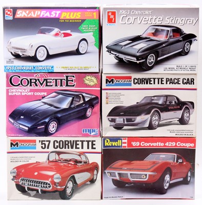 Lot 974 - 6 various Corvette plastic car kits, with...