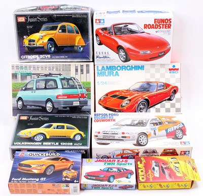 Lot 957 - 9 various plastic car kits with specific...