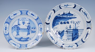 Lot 2100 - An English blue and white delftware charger,...