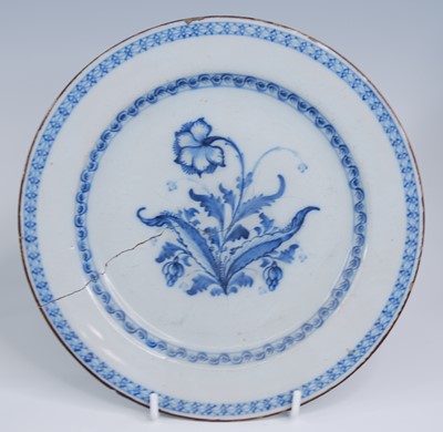 Lot 2105 - An English blue and white delftware charger,...