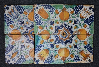 Lot 2197 - A set of six matched Dutch polychrome tiles,...