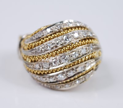 Lot 2375 - A yellow and white metal diamond bombe cluster...