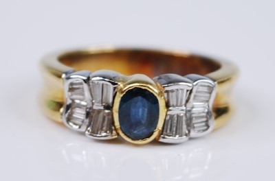 Lot 2371 - A yellow and white metal, sapphire and diamond...