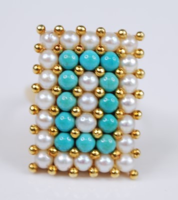 Lot 2316 - A yellow metal, cultured pearl and turquoise...