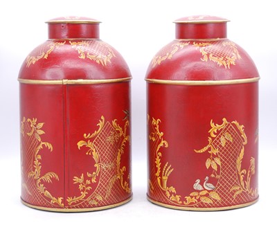 Lot 7 - A pair of reproduction red toleware type tea...