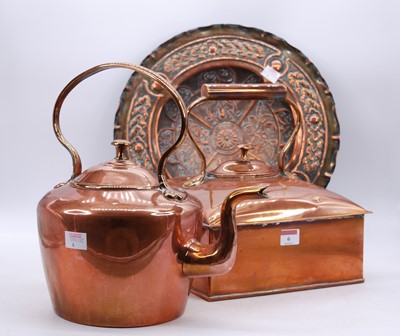 Lot 6 - A Victorian copper range kettle, h.32cm;...