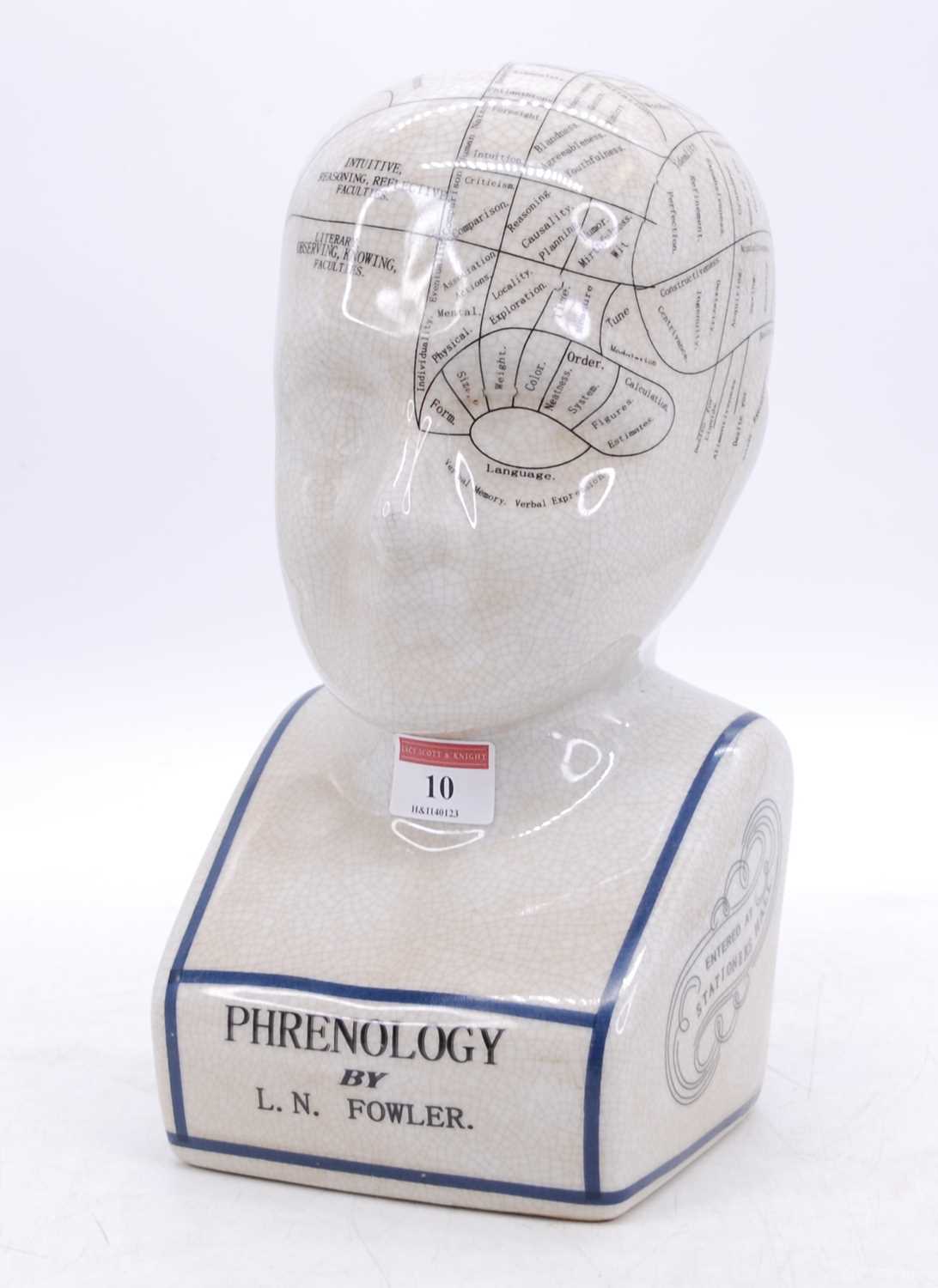 Lot 10 - A reproduction Fowler phrenology bust, h.28cm