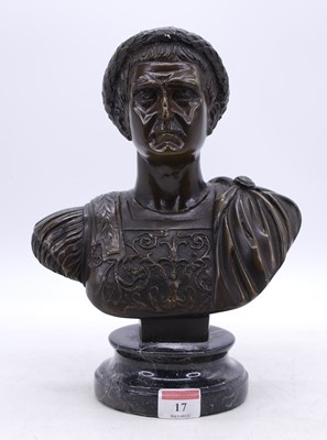 Lot 17 - A reproduction bronzed bust of Julius Caesar,...