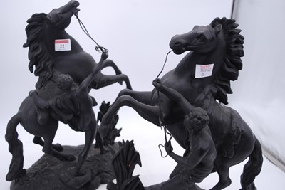 Lot 22 - A pair of spelter models of the Marly Horses,...