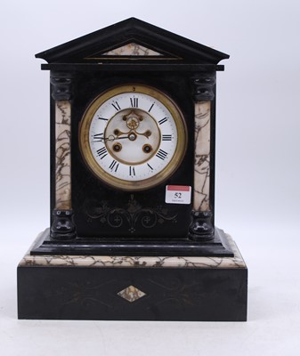 Lot 52 - A Victorian black slate mantel clock, of...