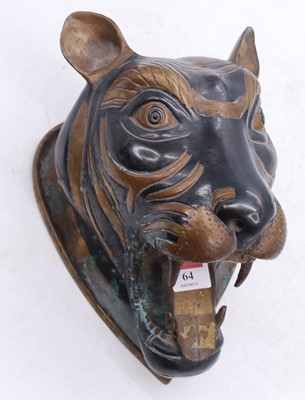 Lot 64 - An Eastern brass model of a tigers head, h.28cm