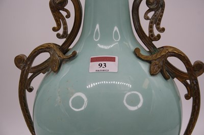 Lot 95 - A pair of Chinese celadon glazed table lamps,...