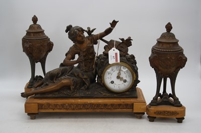 Lot 97 - A 19th century figural spelter mantel clock...