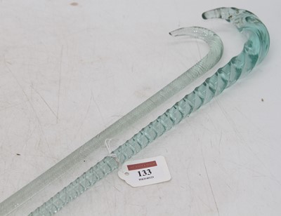 Lot 133 - A clear spiral glass walking stick, 97cm;...