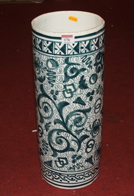 Lot 176 - A blue and white glazed cylindrical umbrella...