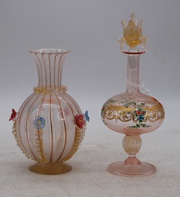 Lot 219 - A Venetian glass vase, having floral encrusted...