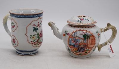 Lot 222 - An 18th century Chinese porcelain tankard,...