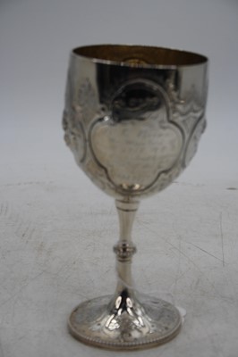 Lot 252 - A Victorian repousse decorated silver goblet,...