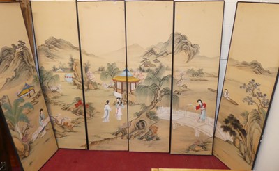 Lot 1216 - A Japanese six-division panelled screen, the...