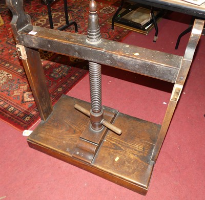 Lot 1223 - A 19th century elm and fruitwood book press,...