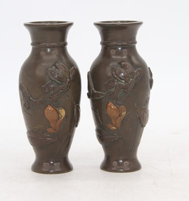 Lot 403 - A pair of Japanese Meiji period vases, relief...