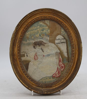 Lot 453 - A 19th century silkwork, depicting a grieving...